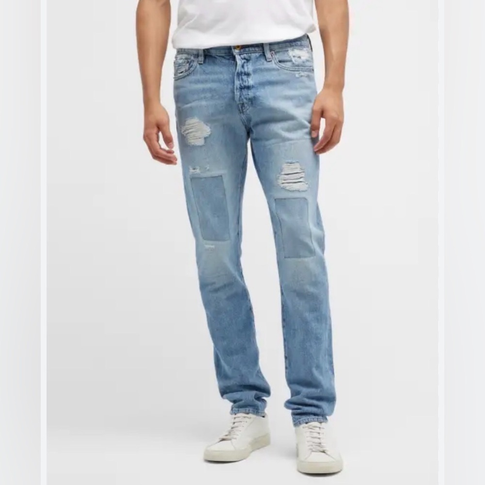 NWT NSF Men's Slim Fit Destroyed Distressed Denim Jeans. Color Indigo. Size 32